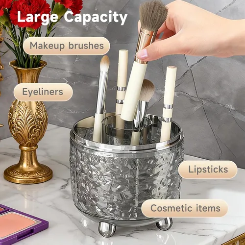 Miniatura 4 de Soporte para brochas de maquillaje con tapa, organizador de herramientas cosméticas con tapa, apertura deslizante giratoria de 360°, contenedor