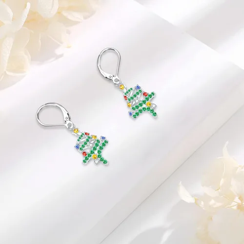 Miniatura 165 de Aretes colgantes de plata de ley con diseño de árbol de la vida, flor, abeja, animales, gato, colibrí, piedra lunar, turquesa, aretes con cierre