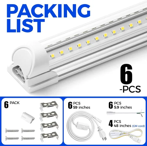 Miniatura 8 de Barrina Luz LED de tienda de 8 pies, 72 W, 10000 lúmenes, 6500 K, luces de tubo LED enlazables de cubierta transparente, lámpara T8 integrada, luces