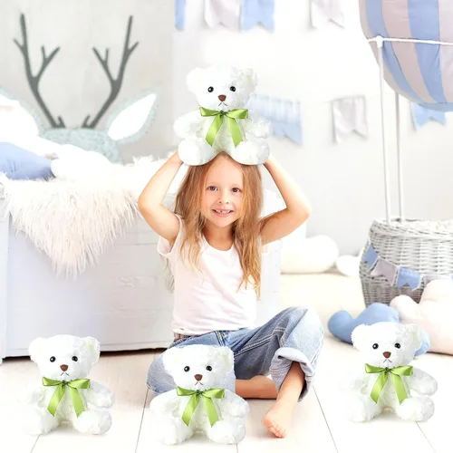 Miniatura 5 de Hungdao 12 piezas de osos a granel, animales de peluche de 10 pulgadas, lindos animales de peluche suaves con lazos verdes para baby shower, fiesta
