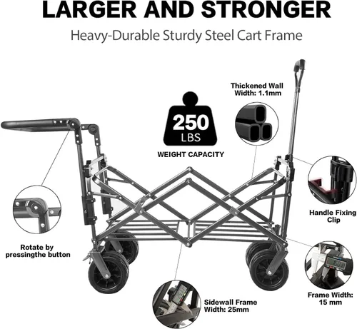Miniatura 4 de Carrito plegable todo terreno con ruedas grandes, capacidad de 350 libras, resistente, ampliado, plegable, para playa, jardín, con freno y mango