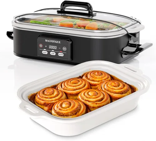 Magnifique Olla de Cocción Lenta Digital de 4 Cuartos, Utensilios de Cerámica Premium para Horno, Fuente de Hornear Apta para Lavavajillas, Negro