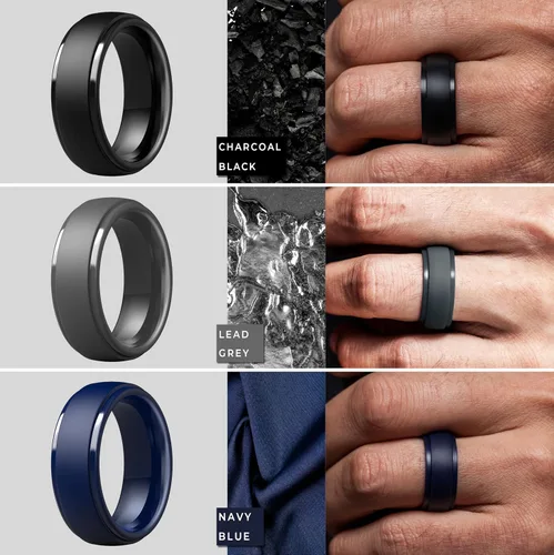 Miniatura 86 de ThunderFit Anillos de boda de silicona para hombre, 0.394 in de ancho y 0.098 in de grosor, paquete múltiple de variedad 1-7