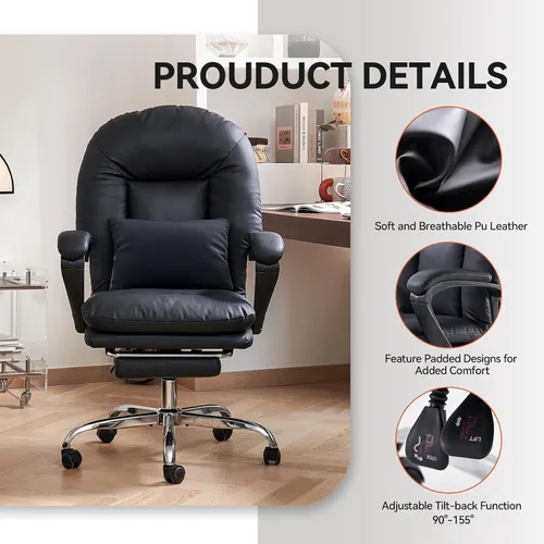 Miniatura 5 de EMIAH Silla de Oficina Ergonómica con Reposapiés Silla Criss Cross con Ruedas Silla de Oficina Ejecutiva Reclinable Respaldo Medio Cuero PU Sillas