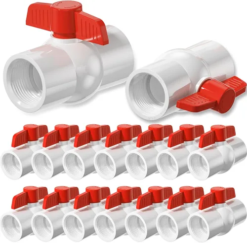 Miniatura 10 de Válvula de bola de PVC NPT de 1 pulgada, válvulas de tubería de agua de PVC SCH40 roscadas, válvula de bola de cierre de agua con mango en T roja