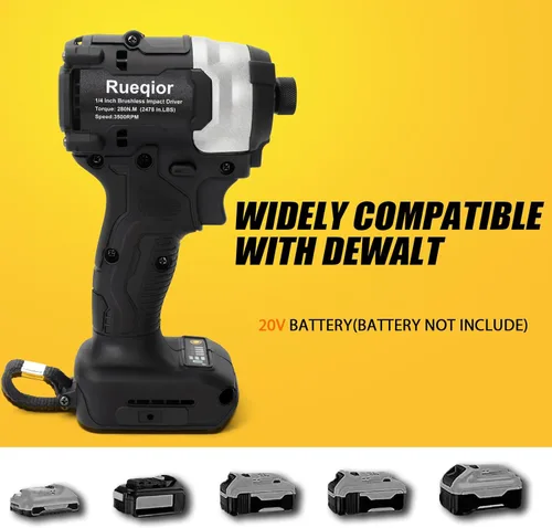 Miniatura 6 de Destornillador de impacto inalámbrico de 1/4 de pulgada para batería DeWalt de 20 V, controlador sin escobillas de 220 pies-libras (300 N.m), Negro
