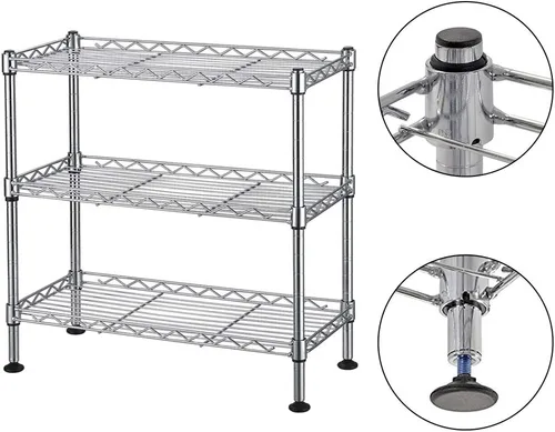 Miniatura 4 de Estantería de 3 niveles, estantería de alambre ajustable, estante de almacenamiento resistente, estante de esquina de metal para cocina, sala