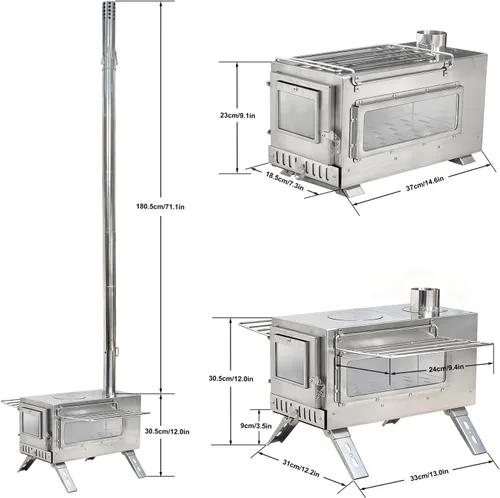 Miniatura 3 de Estufa de leña para exteriores unho para acampar, chimenea de tubo de acero inoxidable, estufa de tienda caliente para calentar y cocinar al aire