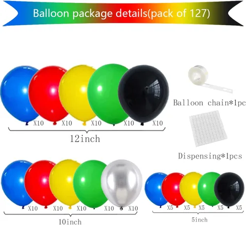Miniatura 7 de Kit de arco de guirnalda de globos de color rojo, azul, amarillo, verde, negro, plateado, 127 unidades, rojo, verde, azul, amarillo, negro, plateado