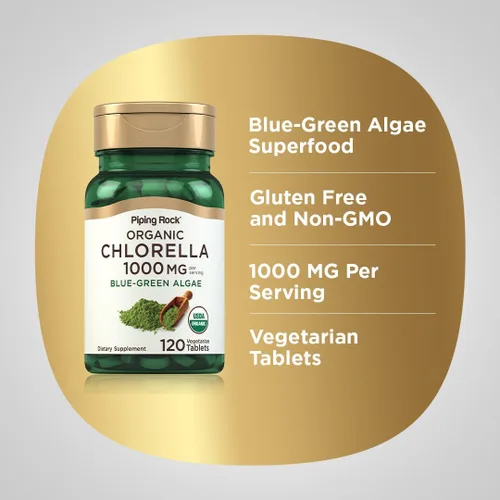 Miniatura 4 de Piping Rock Chlorella 1000 mg 120 tabletas Algas orgánicas azul-verdes Suplemento sin OMG, sin gluten