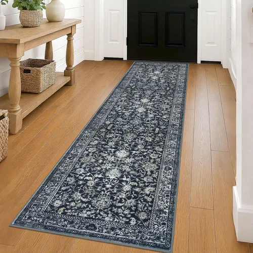 Miniatura 99 de KILOCOCO Alfombra lavable de 2 x 3 para entrada, estampado floral vintage, suave, antideslizante, azul, alfombras de cocina, tapete