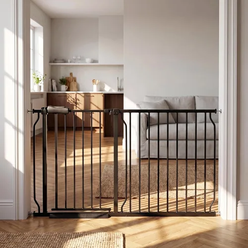 Miniatura 17 de Puerta de bebé para escaleras y puertas, puertas para perros de 29 a 34 pulgadas para la casa, puerta para mascotas de interior montada a presión