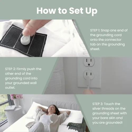 Miniatura 4 de Grounding Sheets - Sábana bajera ajustable de 15 pulgadas de profundidad, tamaño individual XL con cordón de tierra, 90% algodón orgánico + 10%