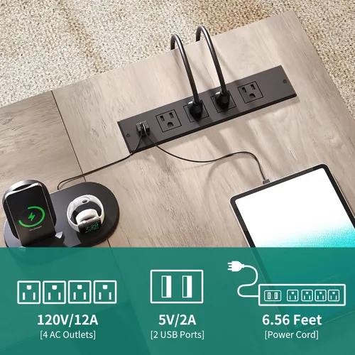 Miniatura 6 de YITAHOME Escritorio ejecutivo con tomas de corriente, escritorio en forma de L de 71 pulgadas con archivador, escritorio ejecutivo con cajones