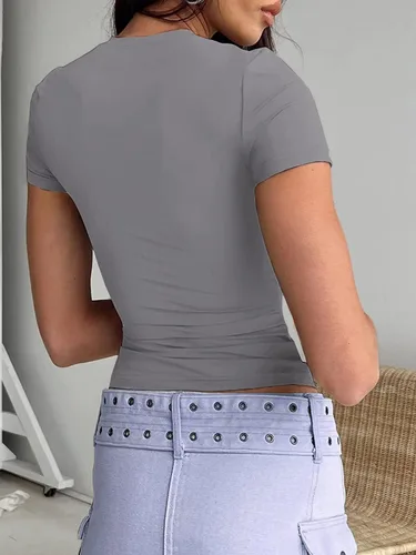 Miniatura 2 de Dwnval Camisetas básicas sexys para mujer, blusas de verano de manga corta con cuello redondo y ajuste entallado