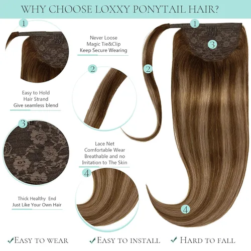 Miniatura 2 de Extensión de cabello humano real, cola de caballo envolvente, extensiones de cabello largo y lacio con clip para mujer, 18 pulgadas, 2.82 oz, marrón