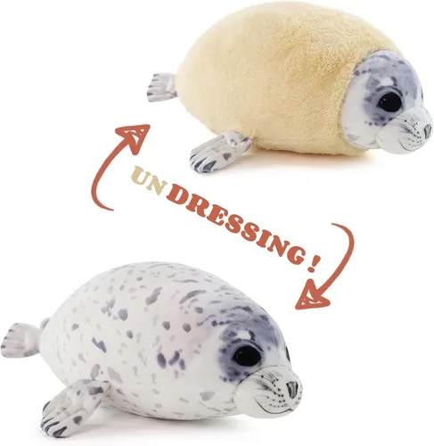 Furvana Almohada de peluche de foca gordita de 25" de felpa suave, lindos animales marinos de peluche, decoración para habitación, almohada de