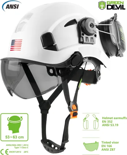 Miniatura 3 de Casco de seguridad con visera y protección para los oídos, ajustable, ligero, ventilado, ABS, casco de trabajo para hombres y mujeres, suspensión
