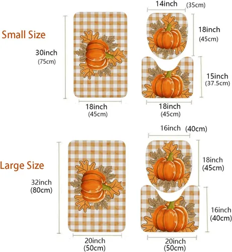 Miniatura 2 de Juego de 3 alfombras de baño de calabaza de otoño con diseño de búfalo naranja, hojas de arce, cosecha de Acción de Gracias, suave, antideslizante