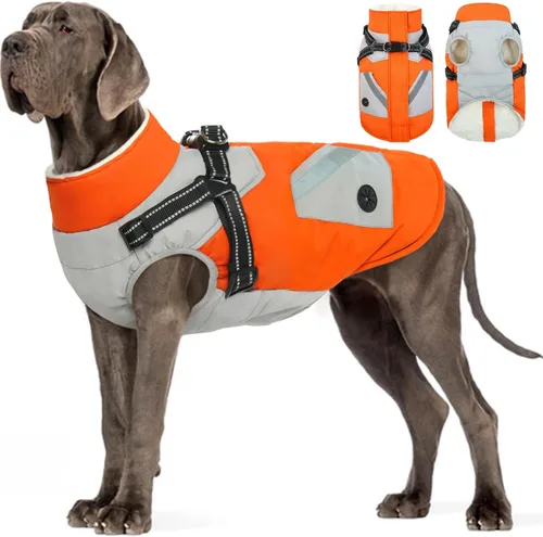 Miniatura 8 de FUAMEY Chaquetas de invierno para perros pequeños, abrigo para perros con arnés incorporado, trajes de nieve impermeables para perros, chaqueta
