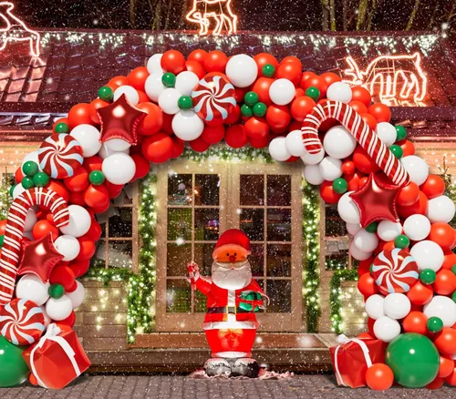 Miniatura 2 de Kit de arco de guirnalda de globos de Navidad con globos de caramelo rojo y blanco de Navidad, caja de regalo, globos de estrella roja