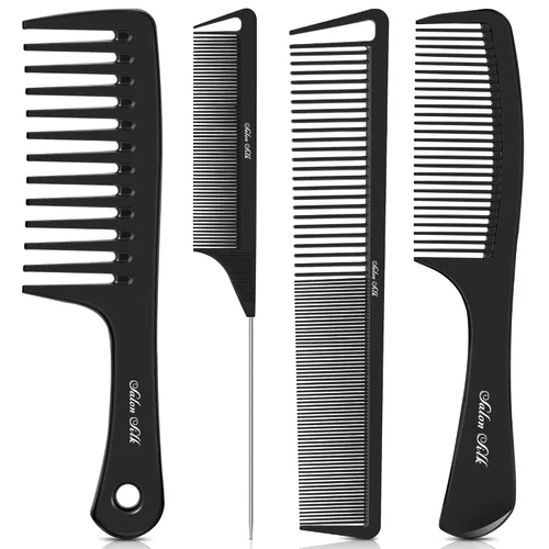 SALON SILK 4 piezas Juego profesional de peines, peines de cola de rata de dientes anchos y finos, juego de corte y peinado para trenzado, barbero,