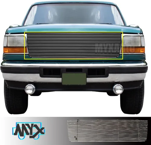 Miniatura 3 de Rejilla pulida delantera superior superior para Ford Bronco F-Series 1992-1997 Pickup F-150/F-250/F-350 Cromo Billet Grill Inserto de parrilla