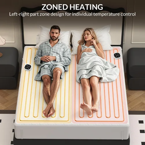Miniatura 3 de HOMLYNS LuxeHeat - Cubrecolchón eléctrico con calefacción, tamaño Queen, control doble zonificado con función de precalentamiento, 10 niveles