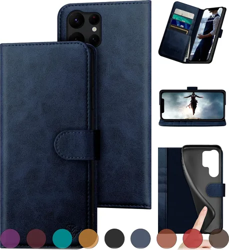 Miniatura 13 de DuckSky Funda tipo cartera de cuero genuino para Samsung Galaxy S23 Ultra con bloqueo RFID, 4 tarjeteros de crédito. 【Cuero auténtico】 Funda Marrón