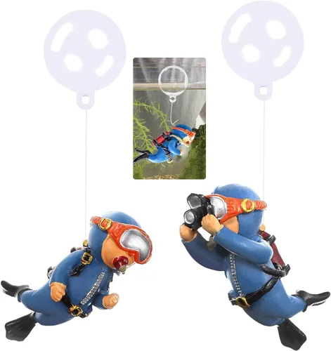 Paquete de 2 decoraciones para tanques, lindo buceador, accesorios de decoración de acuario con bola flotante, compañero de juego para tanque Azul