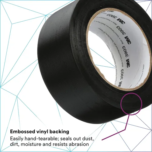 Miniatura 3 de 3M Cinta adhesiva de vinilo 3903, color negro, 2 in x 50 yardas, 7.3 mil, envuelta individualmente convenientemente empaquetada