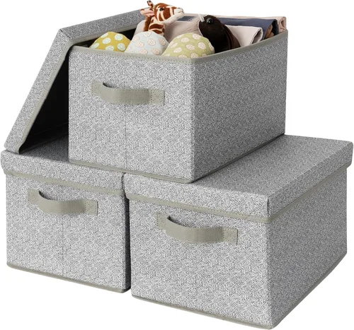 Miniatura 24 de GRANNY SAYS Cajas de tela con tapas, contenedores de almacenamiento con asas, contenedores de estante para organizar, cajas de almacenamiento extra