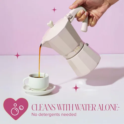 Miniatura 7 de Paris Hilton Cafetera de café y café para estufa, cafetera de estilo italiano y cubano con emblemática perilla de corazón, perfecta para expreso