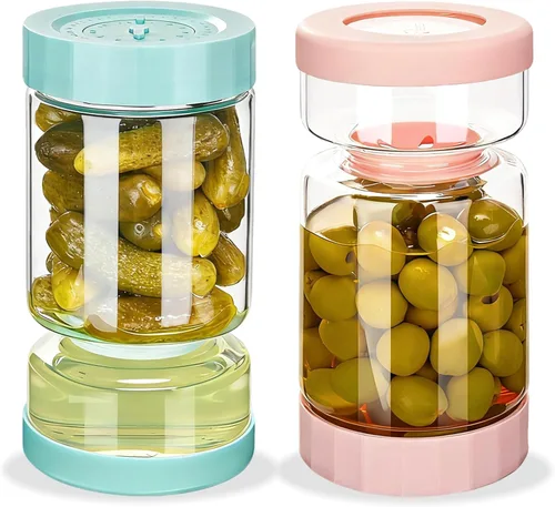 ZENS Tarro de Pepinillos con Colador Abatible, Contenedor Separador de Jugo de Pepinillos de 37 oz en Forma de Arena, Tapa Hermética y a Prueba de
