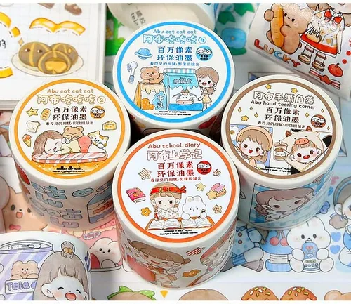 Miniatura 2 de Kawaii Art Washi Tape - Linda cinta adhesiva para escuela, suministros de oficina, estética, caricaturas, juego de cinta adhesiva decorativa