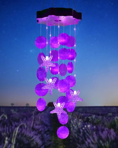 Miniatura 12 de Toodour Campanillas de viento solares para exteriores, conchas, regalos de luz para mamá, abuela, mujeres, esposa, niñas, luz móvil decorativa solar