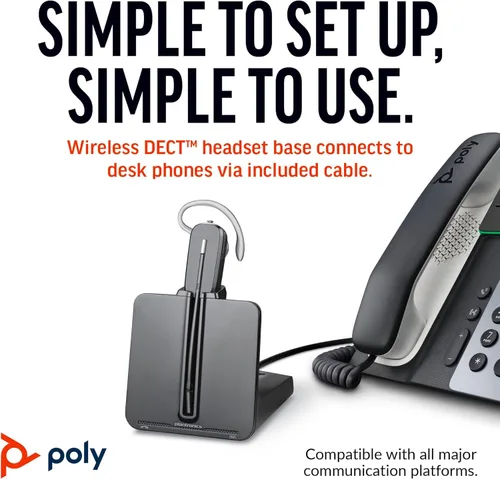 Miniatura 4 de POLY CS540 Auriculares inalámbricos DECT (Plantronics) – Mono (un oído) Convertible (3 estilos de uso) – Se conecta al teléfono de escritorio