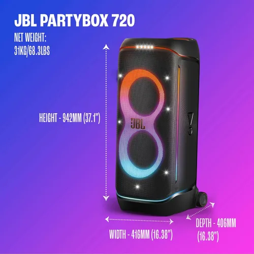 Miniatura 6 de JBL PartyBox 720 - El altavoz de fiesta con batería más potente con sonido profesional superior y un espectáculo de luces futurista, hasta 15 horas