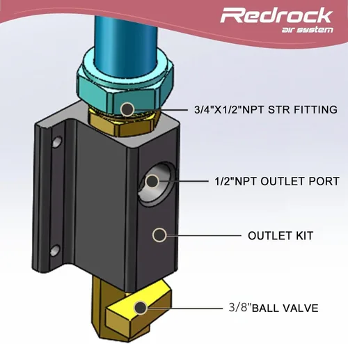 Miniatura 5 de Sistema de aire rápido de 3/4 x 100 pies, 3 vías de salida de HDPE, sistema de tuberías comprimidas de aire comprimido de aluminio con bloques