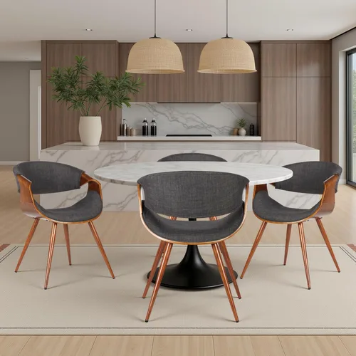 Miniatura 28 de Armen Living Silla de comedor de mediados de siglo estilo mariposa con acabado en nogal y tela verde Tela verde/nogal