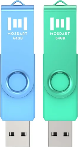 Miniatura 7 de MOSDART Unidad flash USB 2.0 de 64 GB, con bucle para llavero, diseño giratorio con luz LED, memoria USB exFAT para computadoras, respaldo del Azul