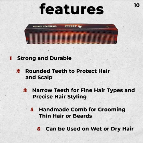 Miniatura 2 de #10 Peine de dientes estrechos hecho a mano Tortuga Havana Acetato fino recto fino desenredante Parting Grooming Teasing Peluquería Peluquería