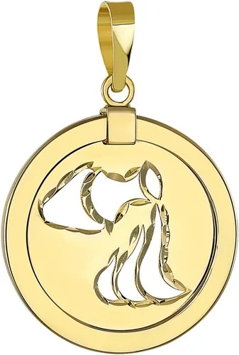 Miniatura 2 de Jewelry America Colgante redondo reversible de oro amarillo de 14 quilates con signo del zodiaco de acuario, Oro amarillo Diamante