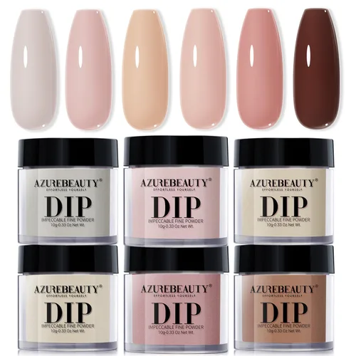 AzureBeauty Juego de uñas en polvo de inmersión, 6 colores marrón nude, tonos de piel, polvo de inmersión natural, arte de uñas francés, salón de