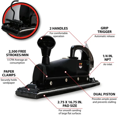 Miniatura 2 de Herramienta de rendimiento M574DB Lijadora de Línea Recta de Pistón Dual, Negro