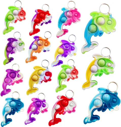 Mini llavero de burbujas a granel, regalo de fiesta de delfín, regalo pequeño de cumpleaños para estudiantes de aula, niños y niñas