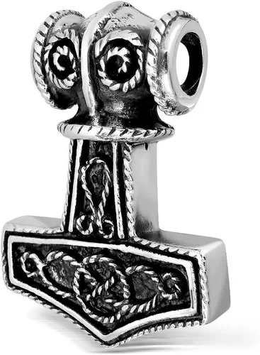 Miniatura 3 de WithLoveSilver Colgante de plata de ley con amuleto de guerrero nórdico y martillo de Thor Mjolnir, Plata esterlina