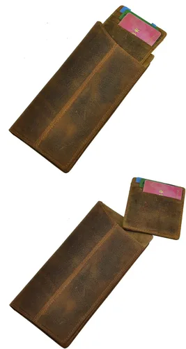 Miniatura 2 de Le'aokuu Funda de piel con cremallera para hombre, organizador para tarjetas de visita, cartera para teléfono, cartera plegable