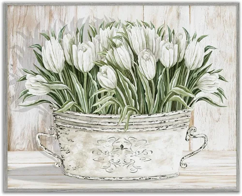 Miniatura 20 de Stupell Industries Ramos florales antiguos en frascos, arte giclée enmarcado, blanco, 20 x 16 pulgadas, fácil de colgar y resistente, fabricado