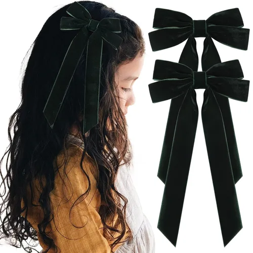 Miniatura 14 de 2 piezas de broches de cinta de terciopelo con lazos de pelo marrones, broches grandes de cocodrilo de otoño, accesorios para el cabello